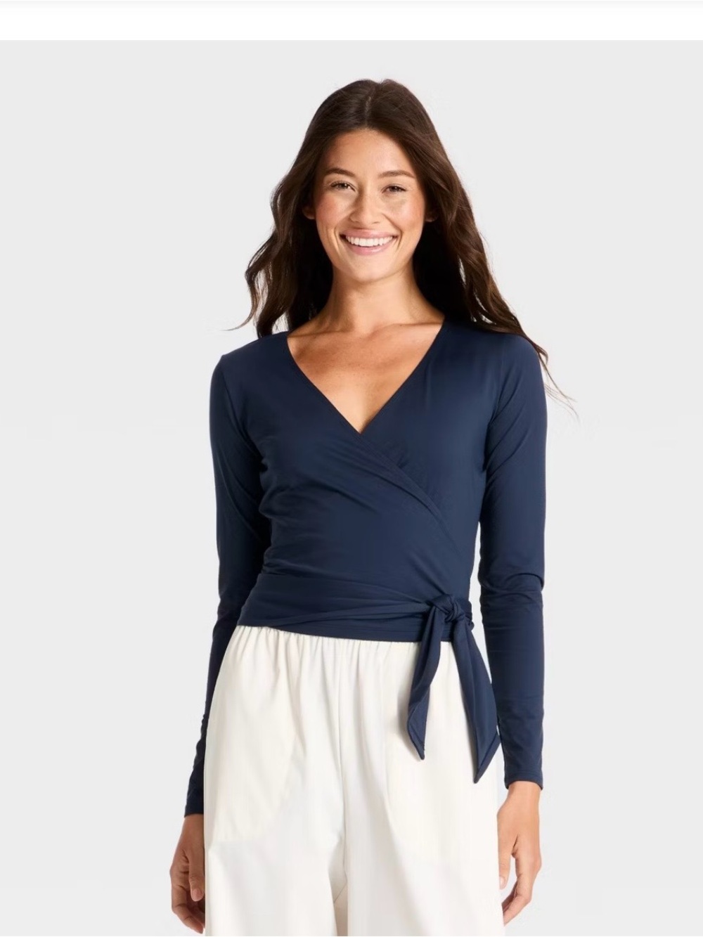 all in motion Navy Wrap Long Sleeve Top with Side Tie